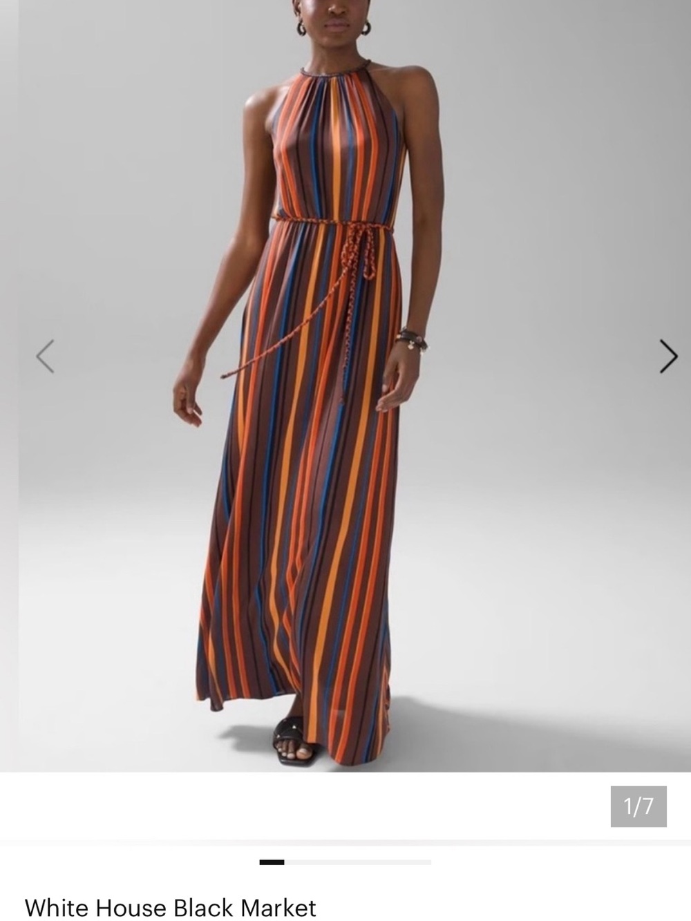 White House Black Market Multi-Stripe Halter Maxi Dress SZ 0P